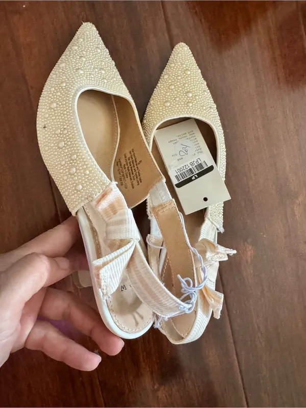 a new day Cream Pearl Embellished Pointed Slingback Mules - Image 4
