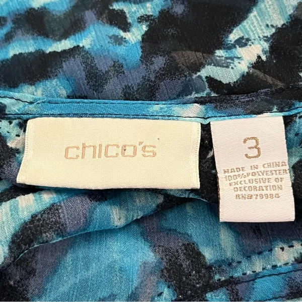 Chico’s Zebra Burnout Blouse Sheer Keyhole Neck Blue 3 - Image 3