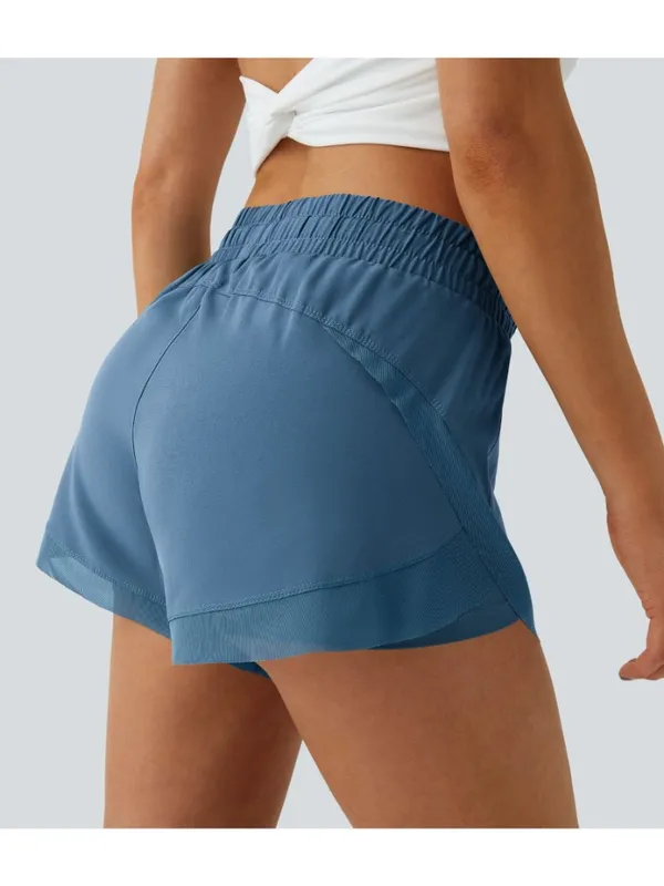 Halara Mid Rise Drawstring Contrast Mesh 2-in-1 Flowy Running Shorts 3'' Blue L - Image 2