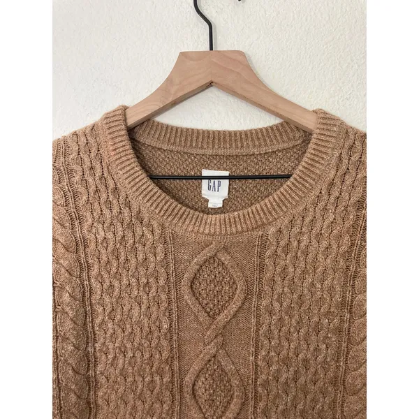 Gap Cottage Cozy Fall Indie Gritty Boho Cable Knit Oversize Brown Sweater Medium - Image 4