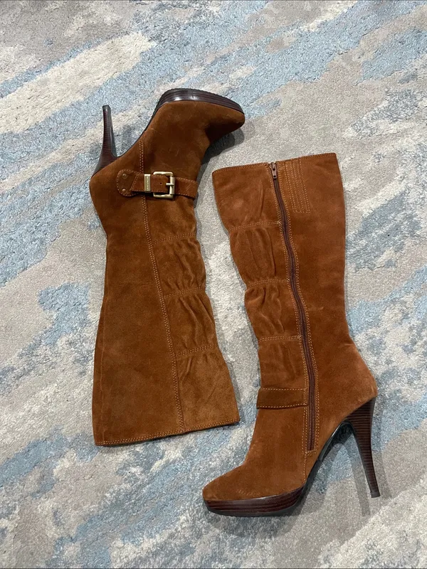 Michael Kors Cognac Suede Leather Knee-High Boots Size 8 - Image 2