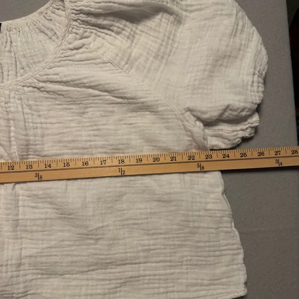 J. Crew Gauze Puff Sleeve Crop Top Blouse White Textured Women Size L - Image 3