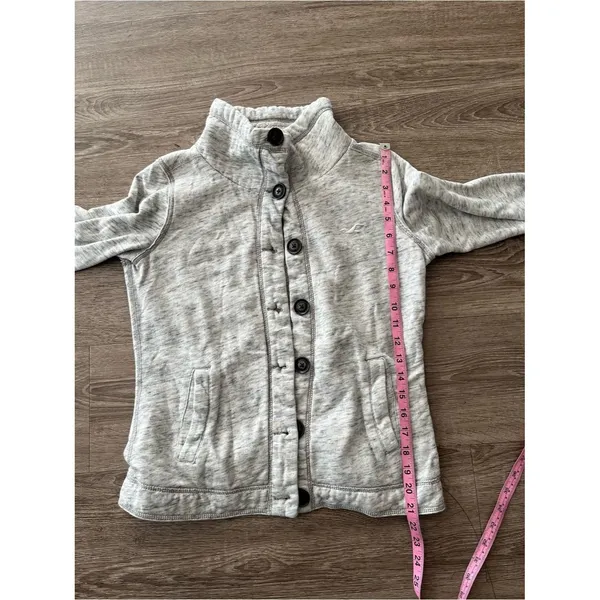 Hollister Gray Sherpa Lined Coat Womens Medium Funnel Neck Button Front Jacket - Image 9