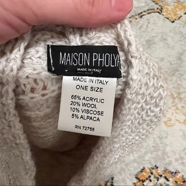 Maison Pholya Cream Beige Ribbed Knit Wool Alpaca Blend Sweater With Scarf XS - Image 8