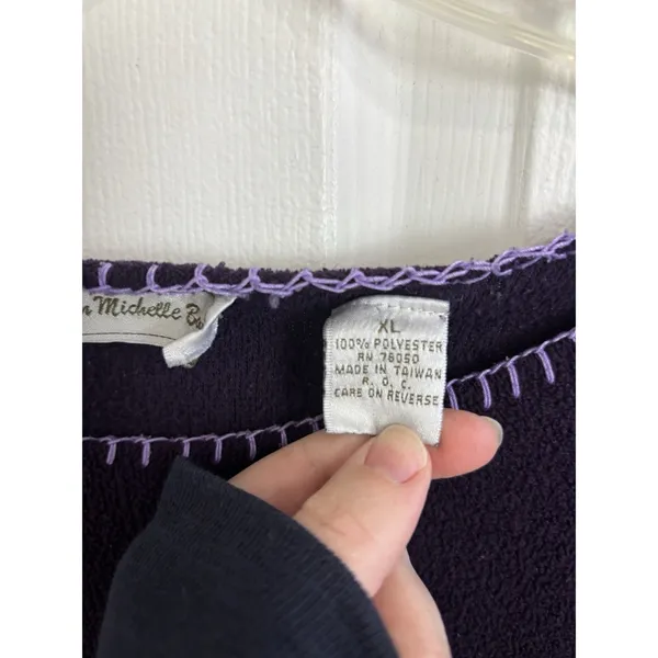 Vtg 90s Purple Fleece Evergreen Tree Sweater XL Cozy Winter Holidays Grannycore - Image 4
