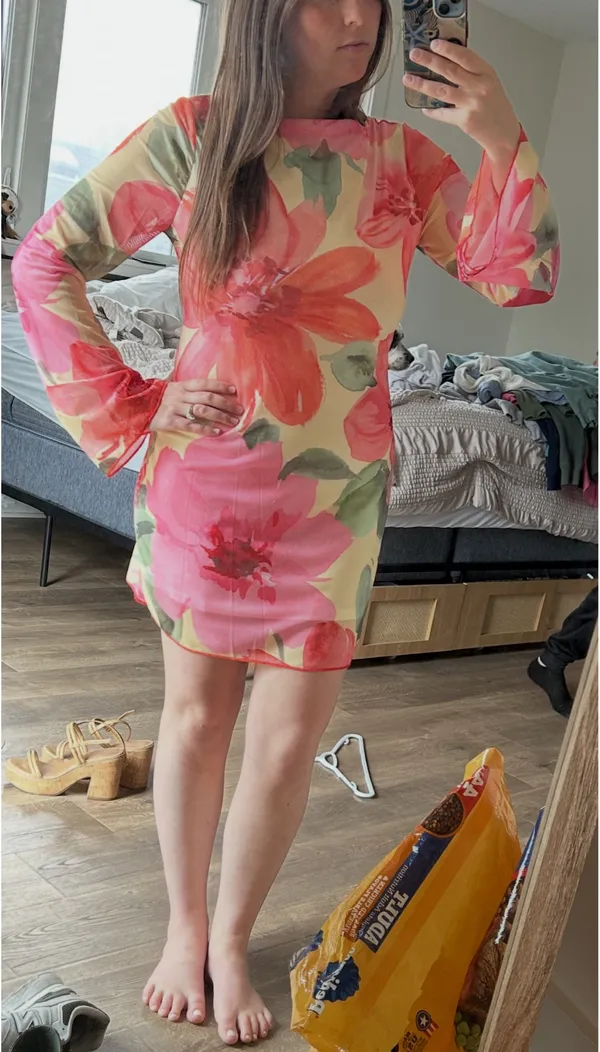 SheIn Floral Yellow and Pink Dress - Image 3