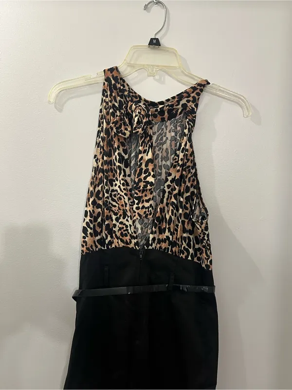 XOXO Leopard Print Bodice Black Skirt Open Back Dress - Image 5