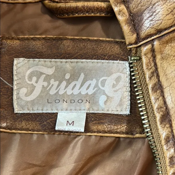 Tan Leather Motorcycle Jacket with Zipper Closure Size M - Image 3