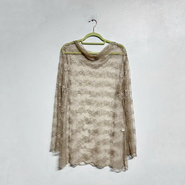 The Limited Beige Lace Sheer Long Sleeve Boatneck Top Sz XL - Image 2