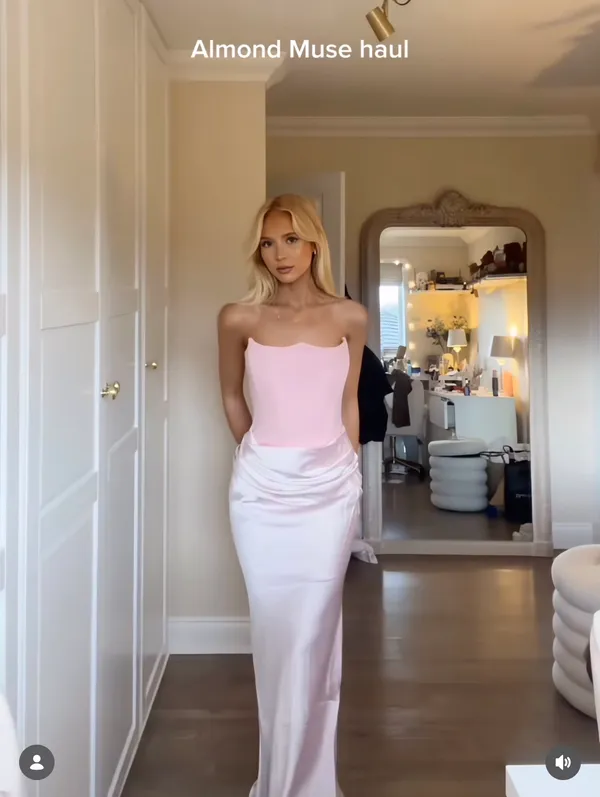 Almond Muse Pink Corset Satin Maxi Dress - Image 6