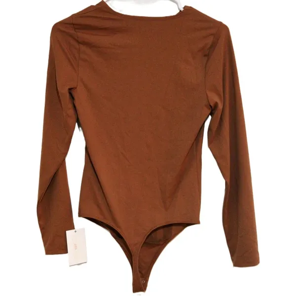 Womens Abercrombie & Fitch Soft AF Brown V Neck Long Sleeve Bodysuit Size Small - Image 2