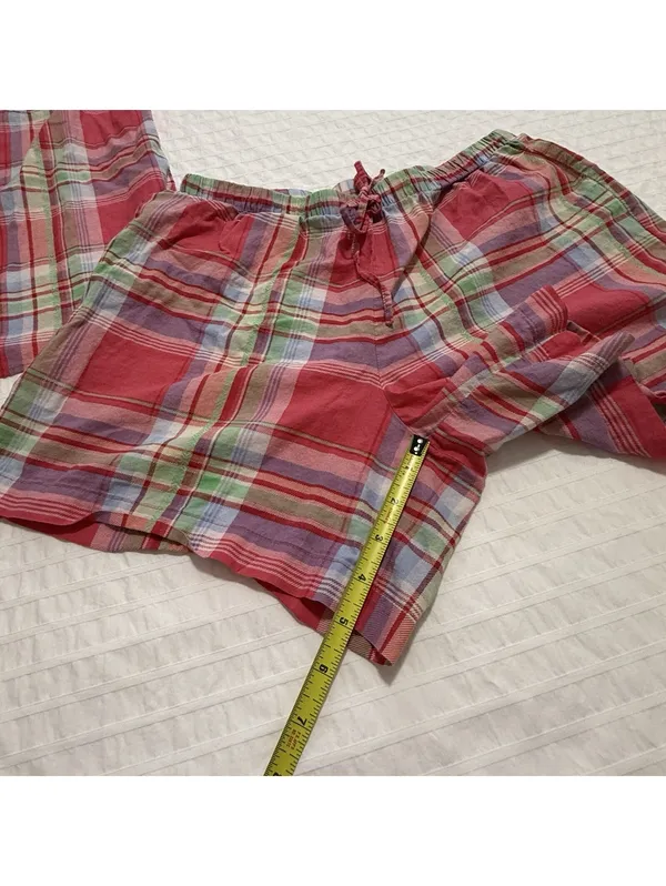 Lauren Ralph Lauren Plaid Multi Color Pajama Button Up Shirt & Shorts Set Medium - Image 3