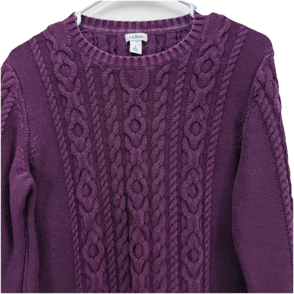 LL Bean Purple‎ Double L Mixed Cable Crew Neck Pullover Cotton Sweater LARGE Purple - Image 4