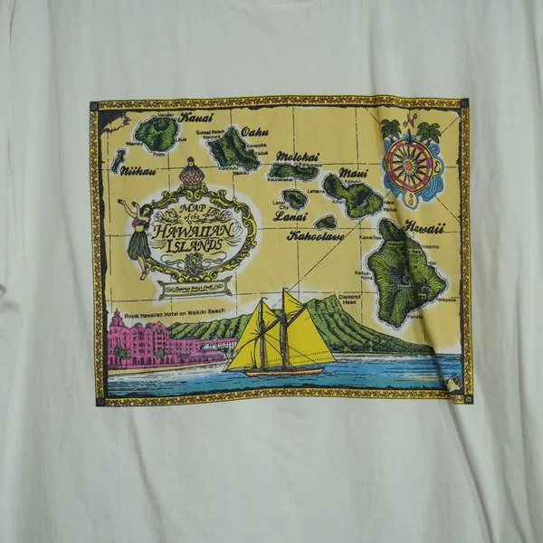 Vintage Single Stitch Hanes Hawaii Map T-Shirt White Heavyweight Graphic‎ Large - Image 2