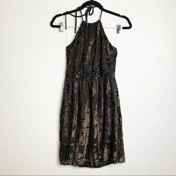 Sadie X Sage Black Gold Velvet Floral Halter Neck Dress‎ Small NWT - Image 2