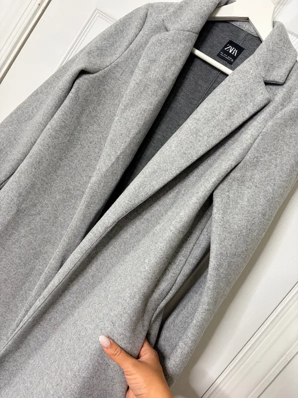 ZARA Gray Long Coat Duster Overcoat Minimalist Quiet Luxury Office Timeless Sz S - Image 4