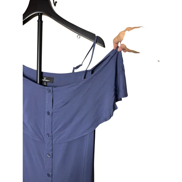Lulus Slate Blue Off the Shoulder Ruffle Button Down Maxi Dress Medium - Image 5