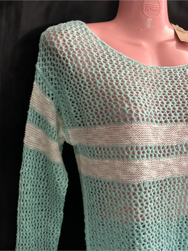 American Eagle Light Mint Open-Knit Stripe Sweater SM NWT - Image 5