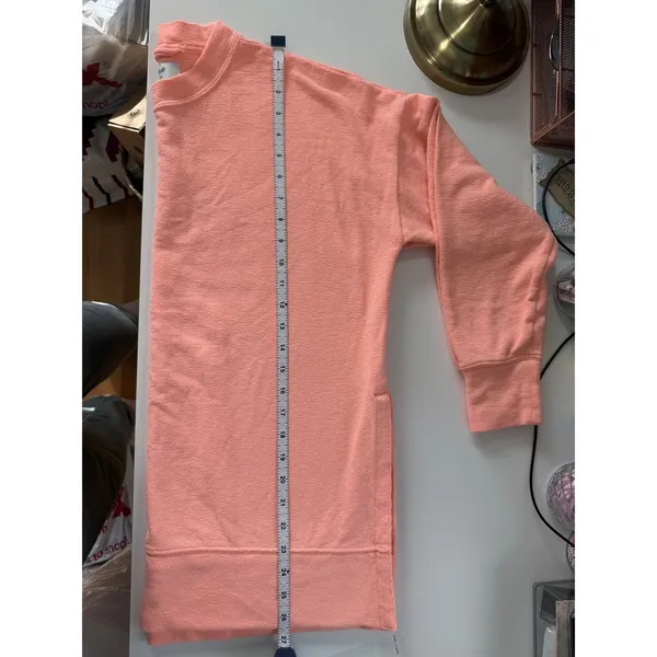 Aerie Waffle Knit Crewneck Sweatshirt Peach Coral Slit Oversized‎ Cozy Basic XS - Image 8