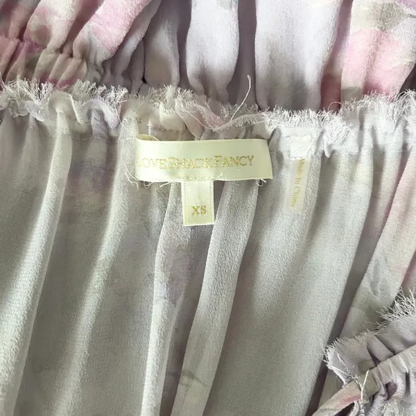 LoveShackFancy Popover Lavender Purple Silk Floral Tiered Ruffle Mini Dress XS - Image 6