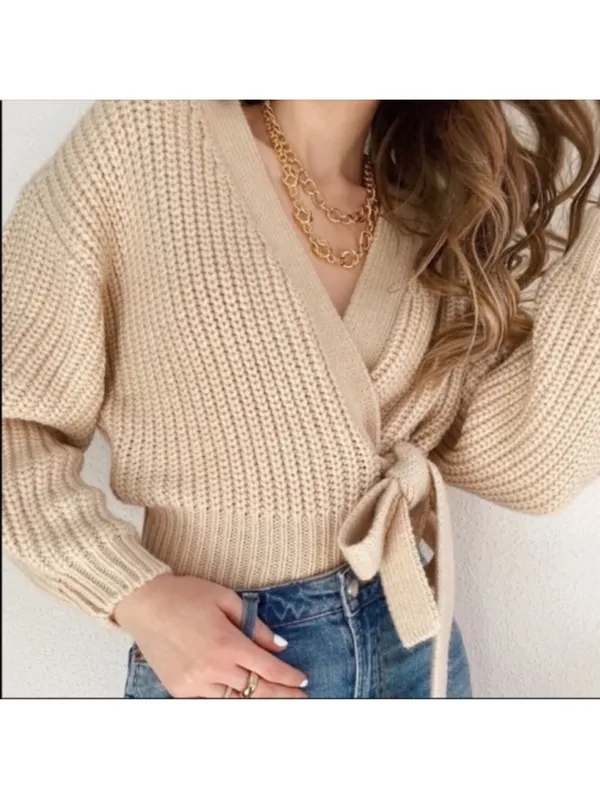 Zara NWT chunky knit sweater Cozy Cream Tie-Waist Sweater - Image 5