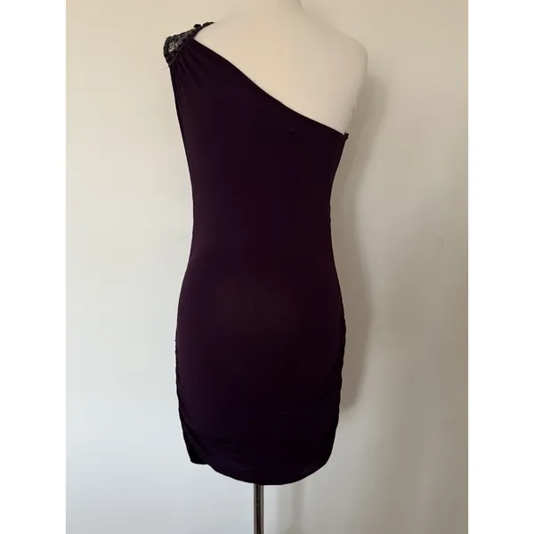 NWT Body Central Y2K Purple Beaded One Shoulder Lightweight Luxe Mini Dress Sz M - Image 3