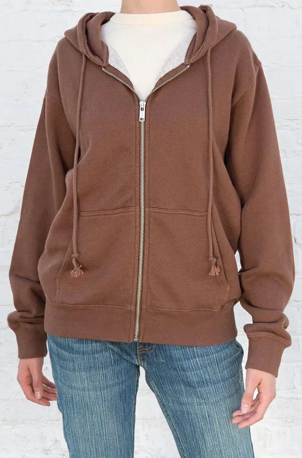 Brandy Melville Brown Christy Zip Up Hoodie - Image 2
