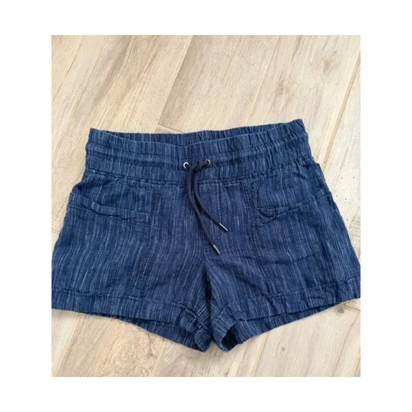 Athleta Cabo 100% Linen Drawstring Textured 4" Shorts Size: 4 Blue - Image 5