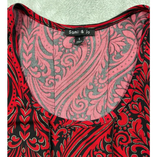 Whimsigoth Skater Dress S Fit Flare Black Red Paisley Emo Feminine Flowy - Image 4