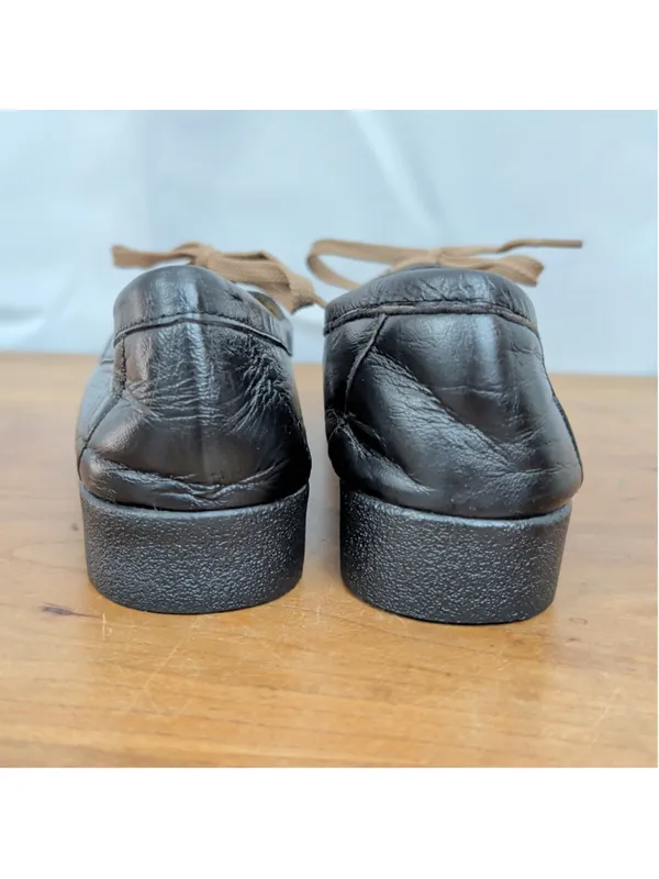 Ladies' Greek Black Leather Moccasin Style Lace Up Shoes Size 40 - Image 8