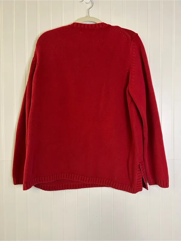 Vintage Eddie Bauer Red V‑Neck Knit Sweater - Image 3