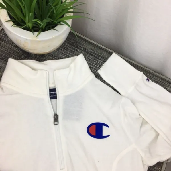 Champion White Long Sleeve Logo Print Sweatshirt M NEW - Image 4