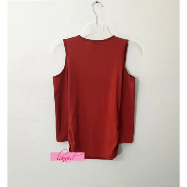 Hot Kiss Zipper V-Neck Open Cold Shoulder Faux Suede Terracotta Ruched Henley M - Image 2