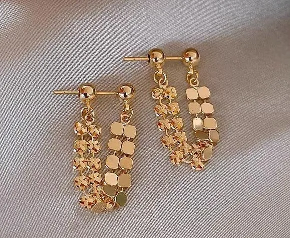 Elegant Metal Sequin Dangle Drop Earrings for Women - Image 2