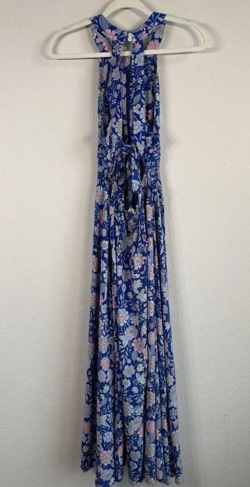 Abel the Label Blue Bell Cottage Floral Maxi Halter Backless Tie Back Dress Sz M - Image 12