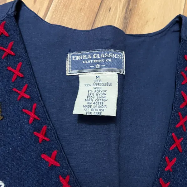 VTG Erika Classics Embroidered Academia Vest Wool Blend Sz M Bears Math Apple - Image 2