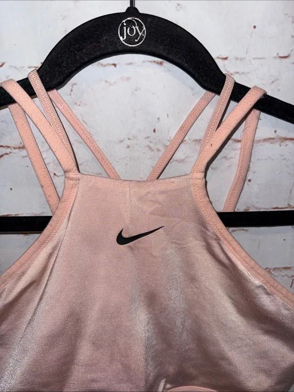 Nike Pink High-Neck Strappy Sports Bra no pads Med pullover gym workout - Image 2