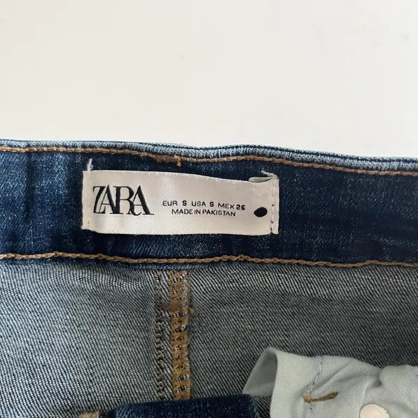Zara Women’s Stretch Denim Maxi Skirt Blue Dark Wash Raw Hem Size S - Image 7