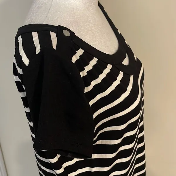 White House Black Market Women's Shift‎ Dress Keyhole Striped Black White Large - Image 3