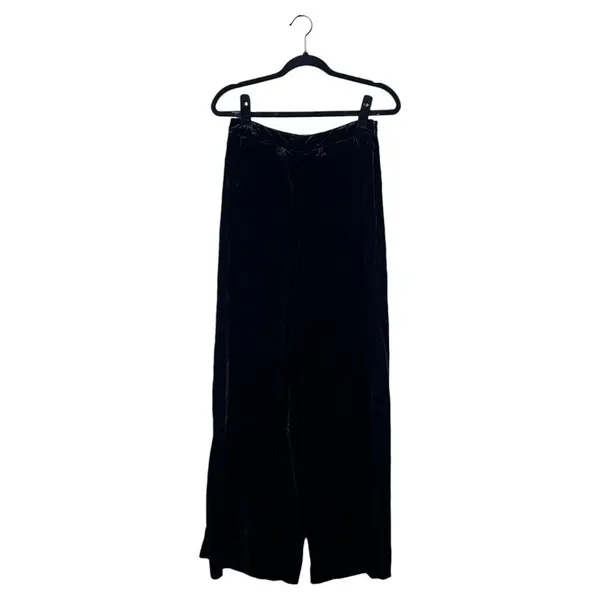 Anthropologie‎ Velvet Solid Wide Leg Pants Black Goth Elegant Size 4 - Image 2