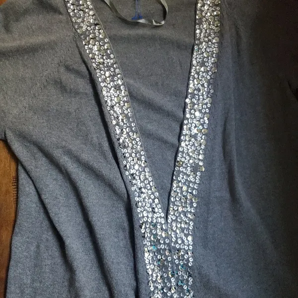 Gray sparkly cardigan size large by Apt9 . Longer style with short sleev… - Image 4