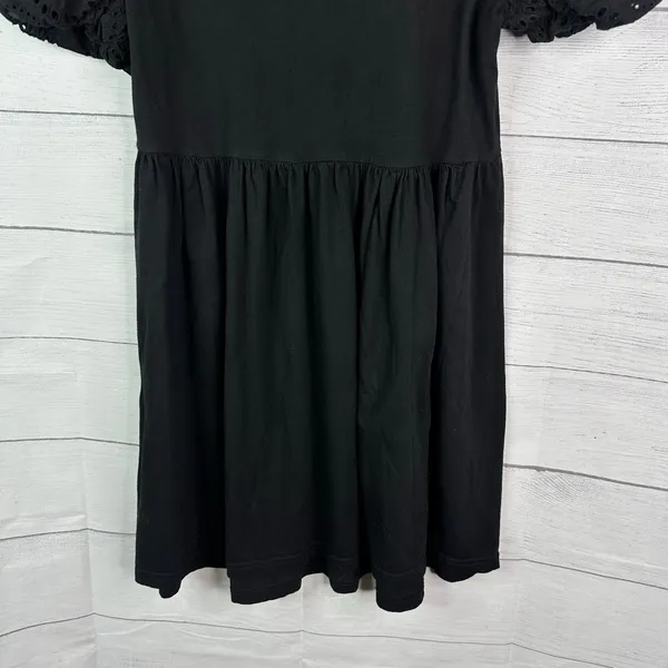 Avec Les Filles Black Eyelet Puff Sleeve Babydoll Peplum Mini Dress Size Small - Image 6