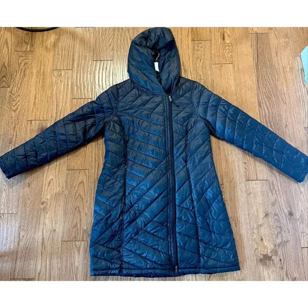 TEK GEAR Warm TEK hooded puffer jacket asymmetrical zipper size M - Image 6