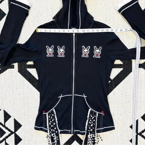 Rare Skelanimals x TRIPP NYC Black Bunny Ears Zip Up Hoodie Size Large - Image 4