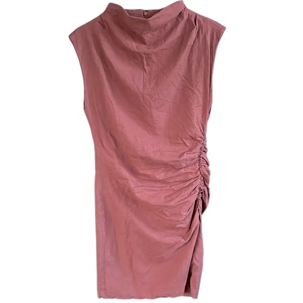 Anthropologie The Maya Linen Blend Ruched Dress Brown Size Small - Image 4