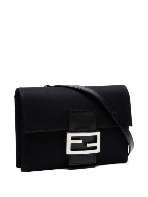 Fendi FF Logo Black Canvas Zucca Baguette Shoulder Flap Crossbody Bag Clutch - Image 2