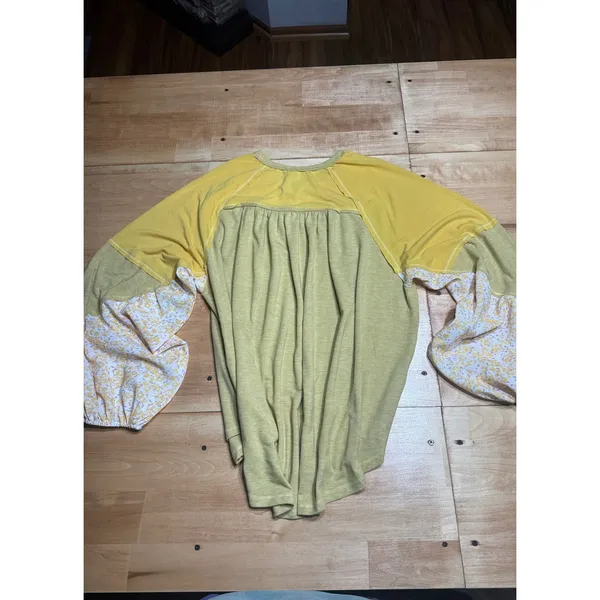 Chic Soul Yellow‎ Floral Balloon Sleeve Gathered Neck Tunic Top Plus Size 2X - Image 4