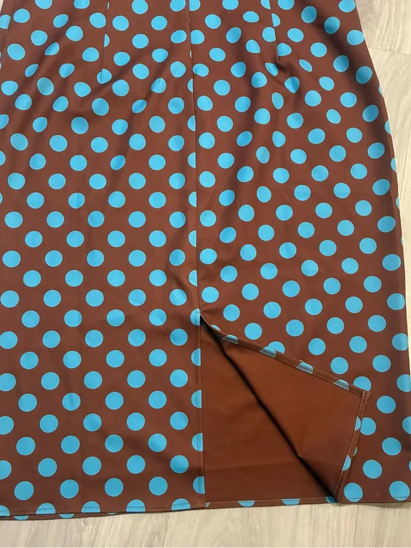 MOOYIUS Sleeveless Brown Midi‎ Dress with Light Blue Polka Dots - Image 11