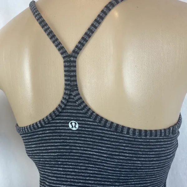 Lululemon Black & Gray Striped Sleeveless Athletic Sport Tank Top 4 - Image 5