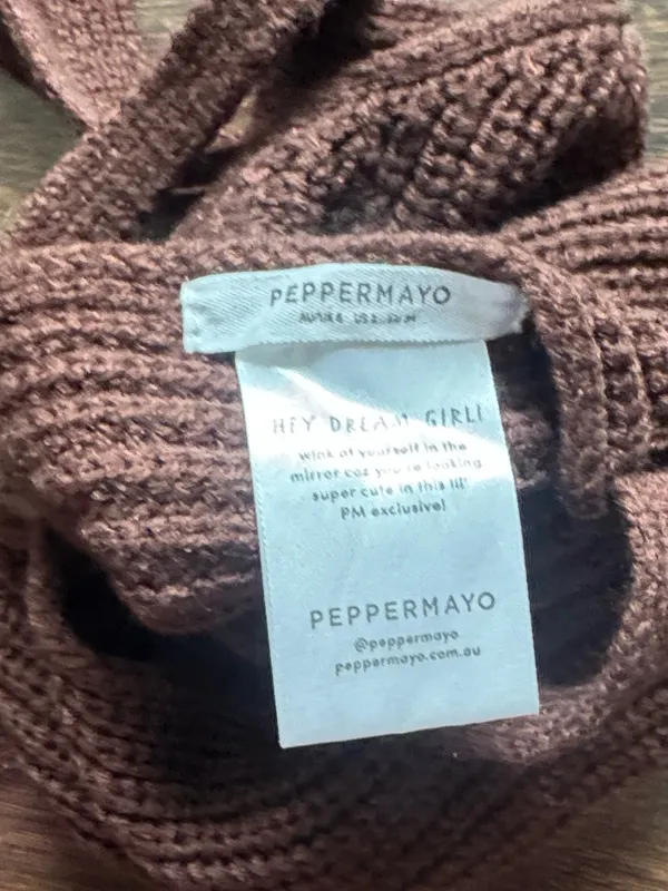 Peppermayo Crochet Criss Cross Tie Back Crop Top Brown One Size - Image 3